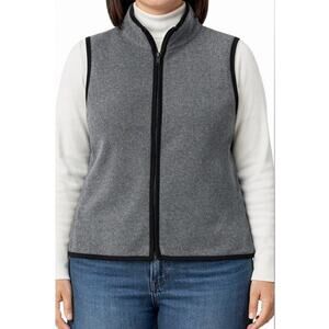 SOUTH MOUNTAIN Womens Fleece Vest Size L Gray Black Trim Sleeveless Zip Up Front